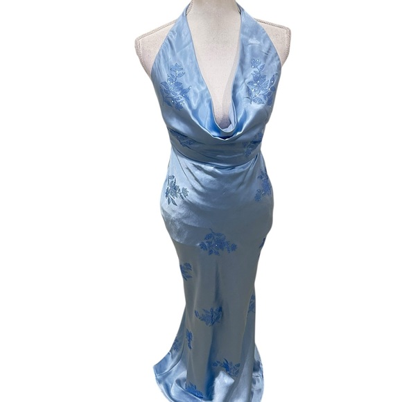 Nwt Runaway the Label Sharlow Light Blue crystal halter Backless Dress small(8) - Picture 5 of 14